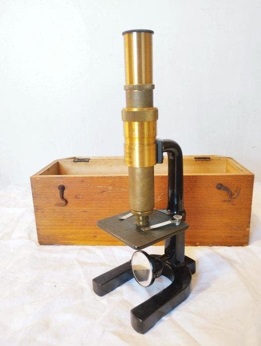 Microscoop - 1900–1920 - Frankrijk - ancien en laiton signé, Collections, Appareils photo & Matériel cinématographique