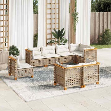 vidaXL 8-delige Loungeset met kussens poly rattan beige, Verzenden, Loungeset