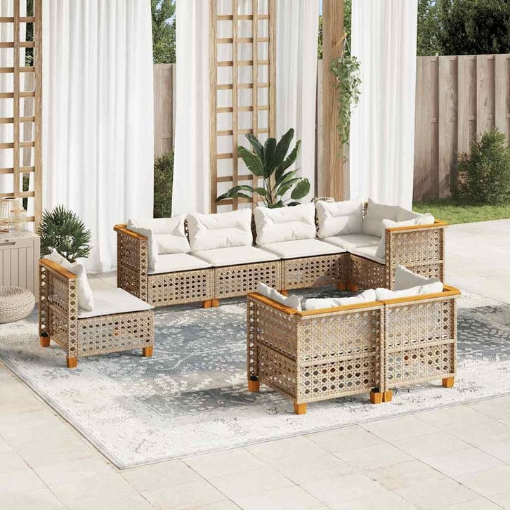 vidaXL 8-delige Loungeset met kussens poly rattan beige, Tuin en Terras, Tuinsets en Loungesets, Loungeset, Nieuw, Verzenden