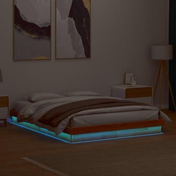 vidaXL Bedframe met LED massief grenenhout wasbruin 160x200, Verzenden, Nieuw