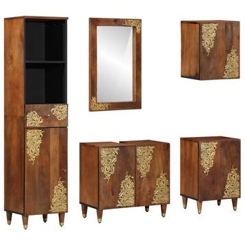 vidaXL Badkamerkast set met lade 5 pcs Honing bruin Massief, Verzenden, Nieuw