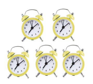 Set van 5 kleine wekkertjes, geel (op batterij), Verzenden, Nieuw
