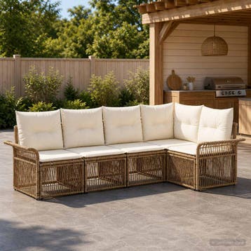 vidaXL Tuinbank Set 5 st Beige poly rattan, Tuin en Terras, Verzenden, Nieuw