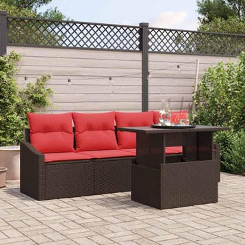 vidaXL Tuinbank Set 5 st 4-Aantal zitplaatsen Bruin en Rood, Verzenden, Nieuw