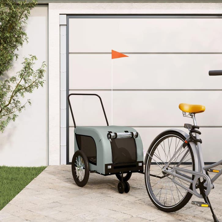 vidaXL Hondenfietstrailer oxford stof en ijzer grijs en, Dieren en Toebehoren, Overige Dieren-accessoires, Nieuw, Verzenden