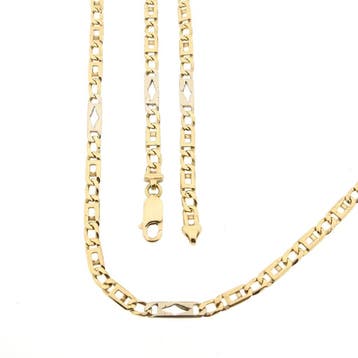 Gouden valkenoog schakelketting met witgouden wiebertjes, Handtassen en Accessoires, Kettingen, Ophalen of Verzenden, Gebruikt
