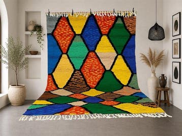 Berber, Groot Azilal Marokkaans tapijt, bohemien moderne, Huis en Inrichting, Nieuw