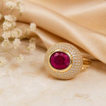 Zonder minimumprijs - Ring Verguld Robijn - Diamant - 18k