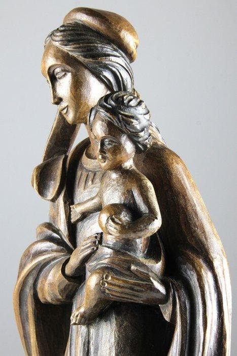 Ouro - Snijwerk, Mary and Child - 43 cm - Lindehout, Antiek en Kunst, Kunst | Niet-Westerse kunst