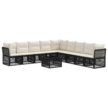 vidaXL Tuinbank Set 10 pcs Zwart poly rattan, Verzenden, Nieuw