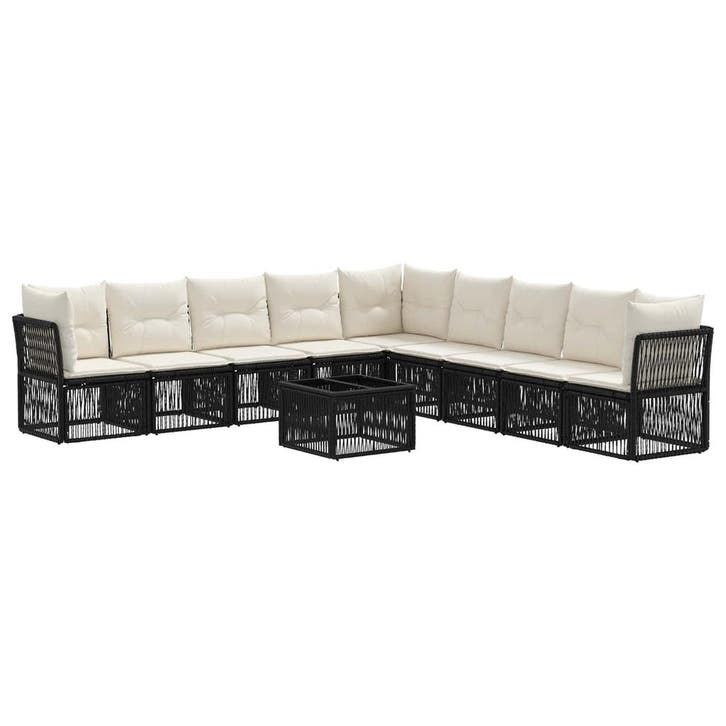 vidaXL Tuinbank Set 10 pcs Zwart poly rattan, Tuin en Terras, Tuinsets en Loungesets, Nieuw, Verzenden