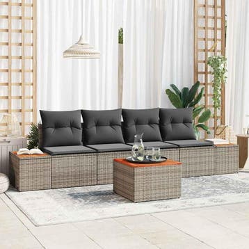 vidaXL Tuinbank Set 5 st Grijs Poly rattan, Tuin en Terras, Verzenden, Nieuw