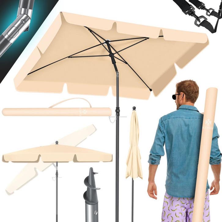 Stokparasol - Parasol - 125x205 cm - Tuinparasol - Beige - K, Tuin en Terras, Parasols, Nieuw, Verzenden