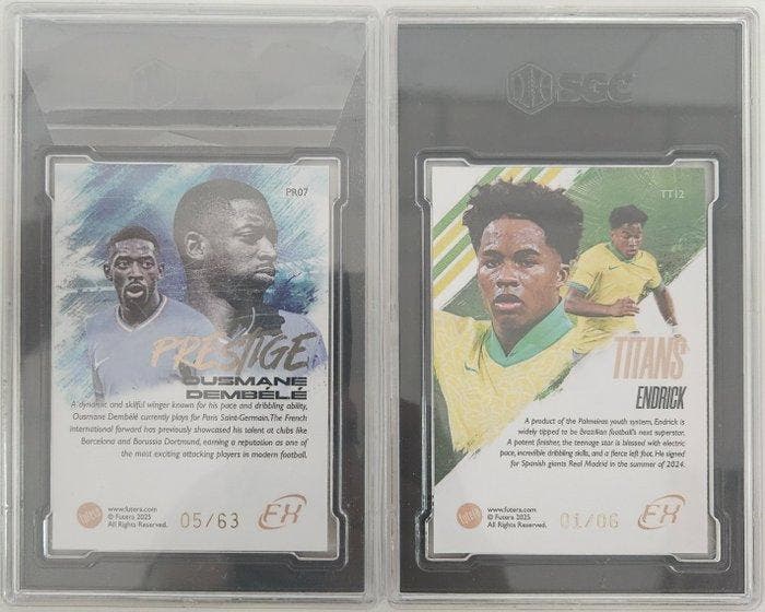 Futera FX Ousmane Dembele, Endrick 1/6 5/63 - SGC - 2 Graded, Verzamelen, Stickers