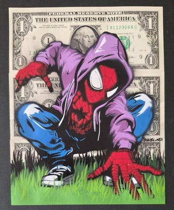 Jinks Kunst - SPIDER-MAN - 3 Real US $1 Banknotes