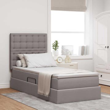 vidaXL LED opbergbed met matras Taupe 90 x 200 cm Stof, Verzenden