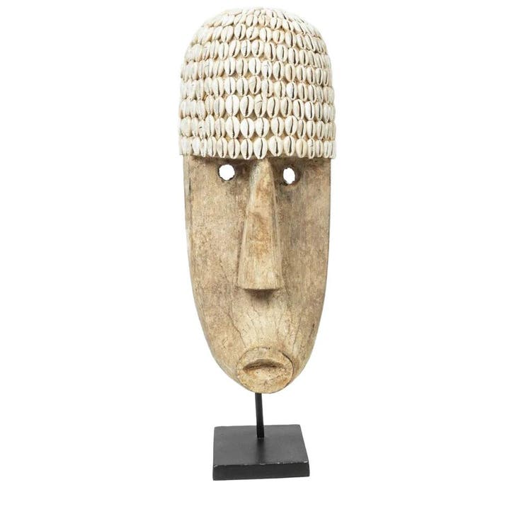 Bazar Bizar het Cowrie Masker Op Standaard - Large - Beeldje, Verzamelen, Beelden en Beeldjes, Zo goed als nieuw, Verzenden