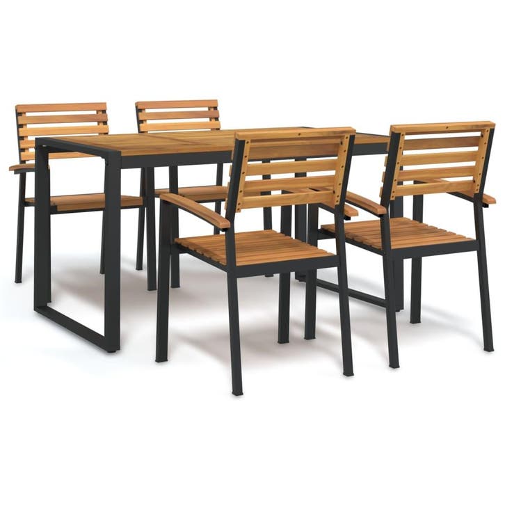 vidaXL 5-delige Tuinset massief acaciahout en metaal, Tuin en Terras, Tuinsets en Loungesets, Tuinset, Nieuw, Verzenden