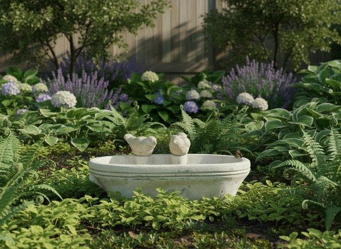 Vogelbad - beton - voederhuisje, Antiquités & Art, Curiosités & Brocante