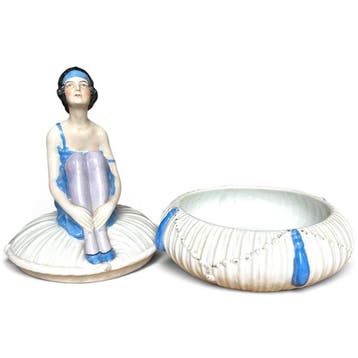 Sitzendorf - Beeld, Powder Box with Flapper Figure - 23 cm -