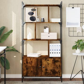 vidaXL Boekenkast met deuren 76,5x30x154,5 cm hout gerookt, Huis en Inrichting, Kasten | Boekenkasten, Verzenden, Nieuw