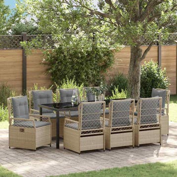 vidaXL Tuin Eettafel Set 9 st Beige en Lichtgrijs poly, Verzenden, Nieuw