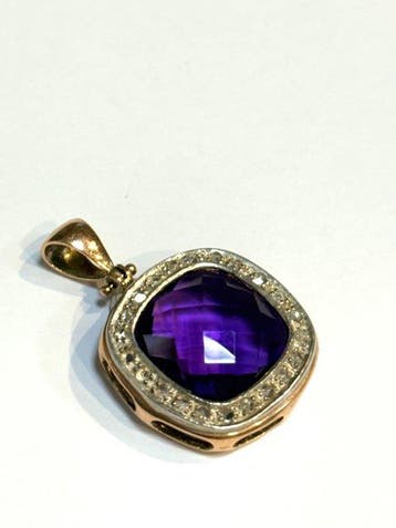 Pendentif - 9 carats Argent, Or rose Améthyste - Diamant