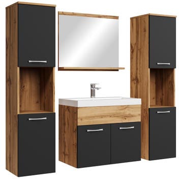 Badkamermeubel Set Montreal XL 60 x 35 cm Eiken Zwart, Verzenden, Nieuw