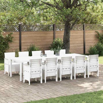 vidaXL Tuin Eettafel Set 11 st Wit Riet en Staal, Tuin en Terras, Verzenden, Nieuw