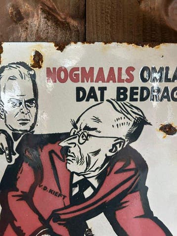 Emaille bord – Nederlandse verkiezingsposter V.V.D. lijst 5, Antiek en Kunst