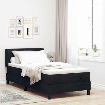 vidaXL Boxspring bed met hoofdeinde Zwart 200 x 90 cm Stof, Verzenden, Nieuw
