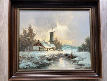 F de Jong (XX) - Wintergezicht met molen