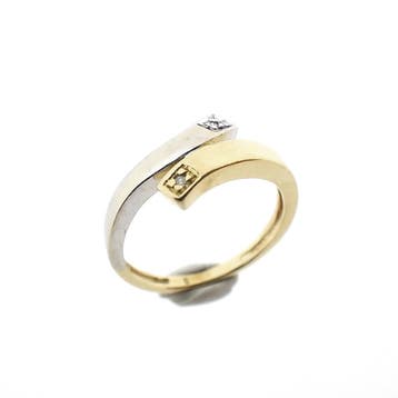 Bicolor gouden ring met diamantjes; Toi et moi, Ophalen of Verzenden