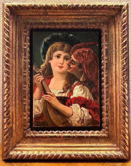 Vincenzo Migliaro (1858-1938) - Il corteggiamento, Antiquités & Art, Art | Peinture | Classique