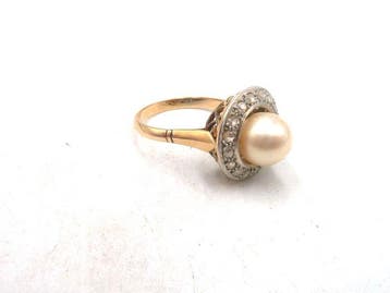 Ring - 18 karaat Geel goud Parel - Diamant, Nieuw