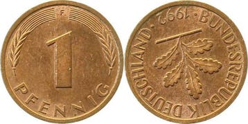 Duitsland Fehlpraegung 1 Pfennig 1992 F Stempeldrehung ca..., Verzenden, België