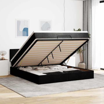 vidaXL Bed poef met matras en LEDs 180x200 cm stof zwart, Verzenden, Nieuw