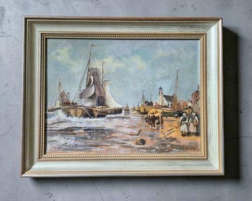 A. Brune (XX) - Zeezicht Katwijk aan Zee met Andreaskerk, Antiek en Kunst