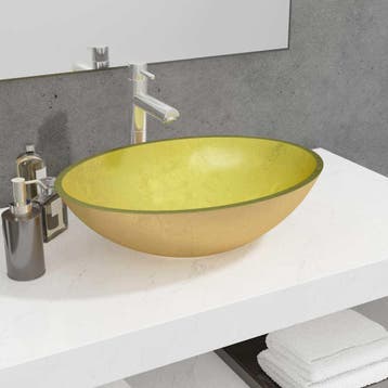 vidaXL Wasbak 50x37x14 cm glas goudkleurig, Verzenden