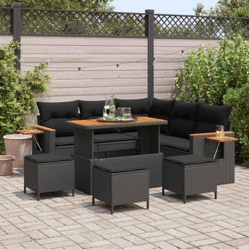 vidaXL Tuinbank Set 10 st 9-Aantal zitplaatsen Zwart poly, Verzenden, Nieuw