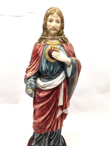 A. Santini - sculptuur, Sacro Cuore di Gesù - Dipinta a mano