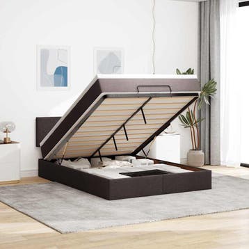 vidaXL Ottoman bed met matras 140x200cm stof donkerbruin, Verzenden