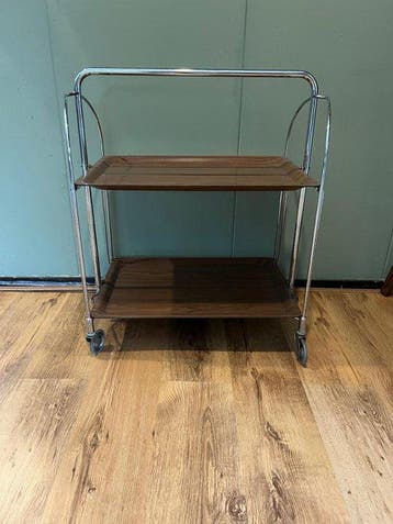 Serveerwagen - Chroom - vintage serveerwagen uit de jaren 70