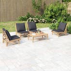 vidaXL 5-delige Loungeset met kussens bamboe donkergrijs, Verzenden, Loungeset