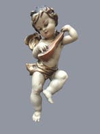 Snijwerk, Holzfigur - farbiger Engel mit Mandoline -