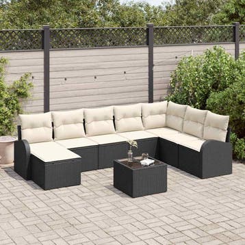 vidaXL Tuinbank Set 9 st Zwart [Synthetisch]: Poly Riet, Verzenden