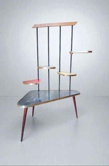 Plantentafel - Teak, Messing - Een vintage plantenhouder van