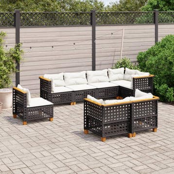 vidaXL 8-delige Loungeset met kussens poly rattan zwart, Verzenden, Loungeset
