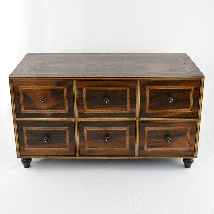 Kabinet - Hout, Mahonie - Tafelkast met zes laden, Antiquités & Art, Antiquités | Autres Antiquités