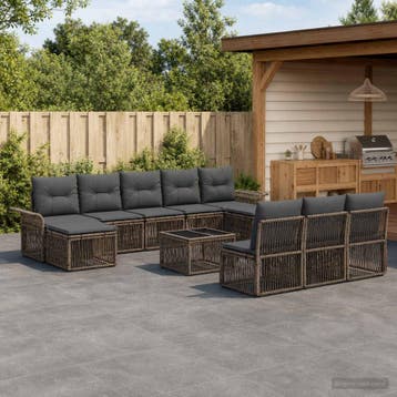 vidaXL Tuinbank Set 11 st Grijs poly rattan, Tuin en Terras, Tuinsets en Loungesets, Verzenden, Nieuw
